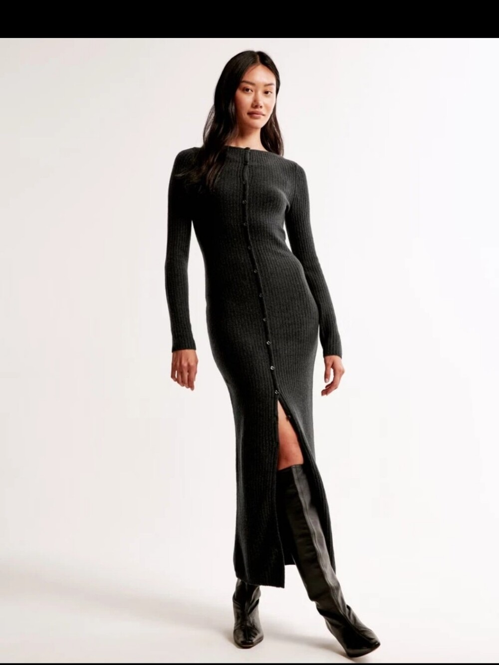 Abercrombie & Fitch Wool Blend Black Ribbed Button-Front Cardigan Dress. XLT